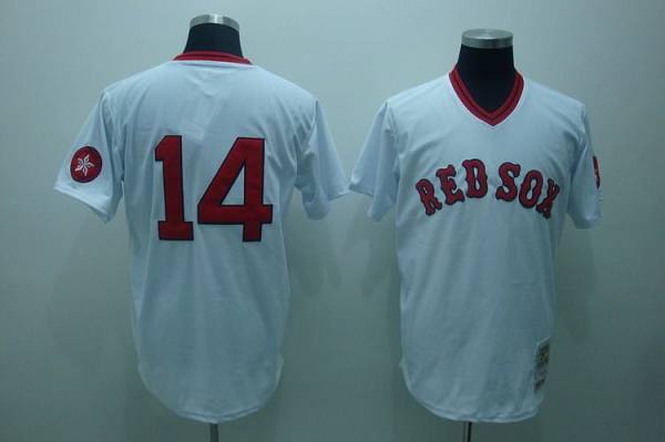Mitchell and Ness Red Sox #14 Jim Rice Stitched White Throwback MLB Jersey - Click Image to Close